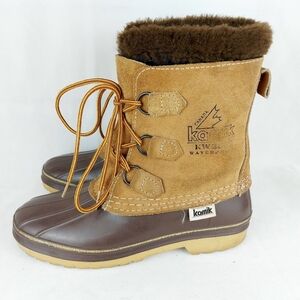 Kamik Winter Boots Brown Leather Faux Fur Trim Insulated Waterproof KW2000